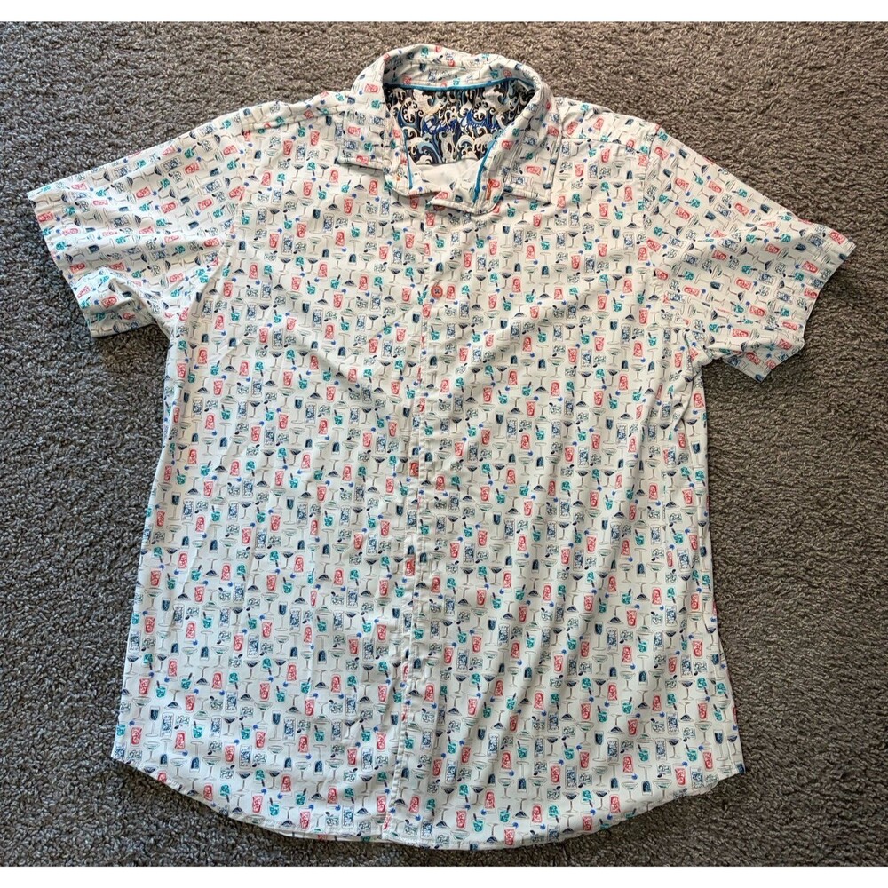 Robert Graham Mix N Match Short Sleeve Stretch Button Shirt Cocktail AOP Size L
